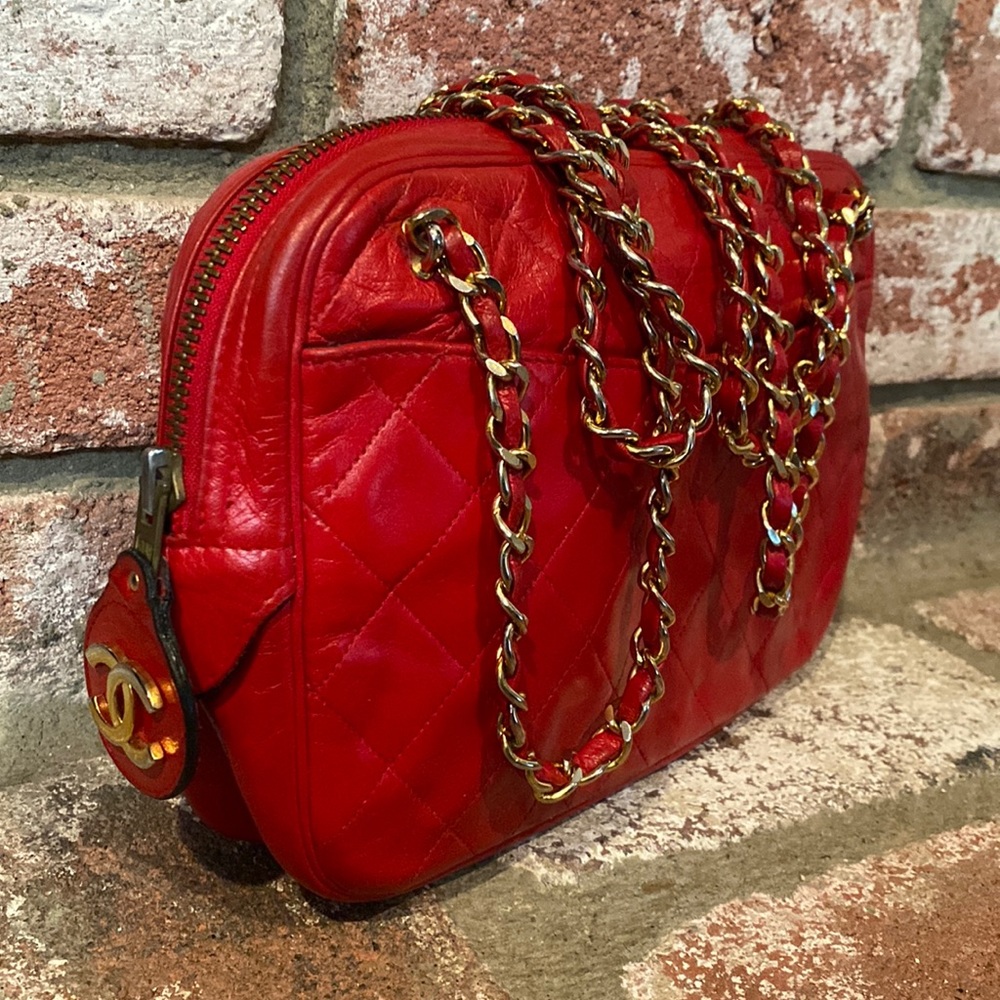 CHANEL CC Red Dual Mini Lambskin Quilted 24K Plated Hardware Shoulder Bag